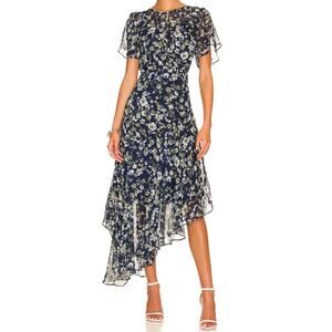 NWT ASTR The Label Blue Green Floral Flutter Sleeve Maxi Dress (S)